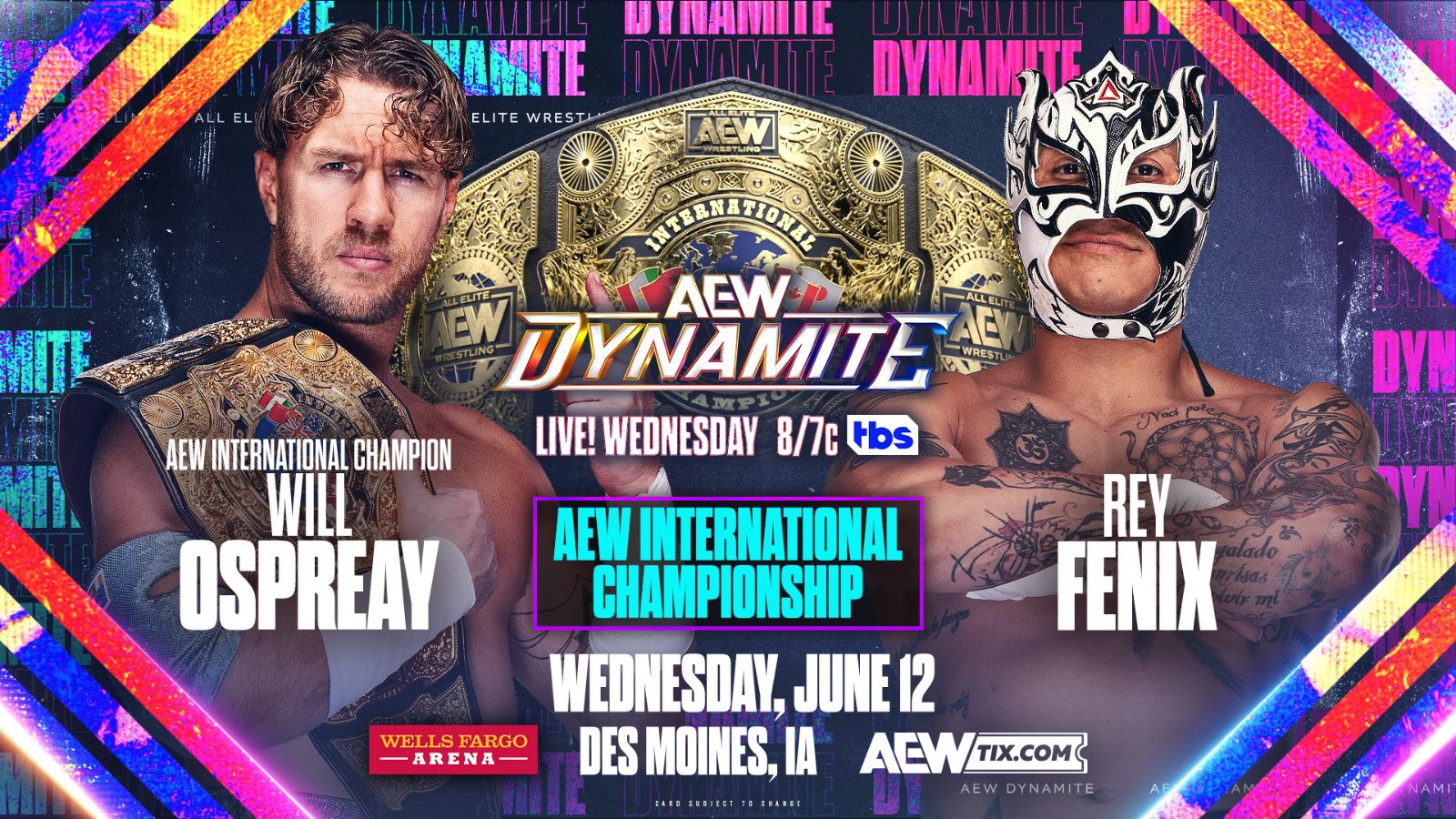 Advert for Championship Bout and Scheduled Television Broadcasting for the upcoming AEW Dynamite event.