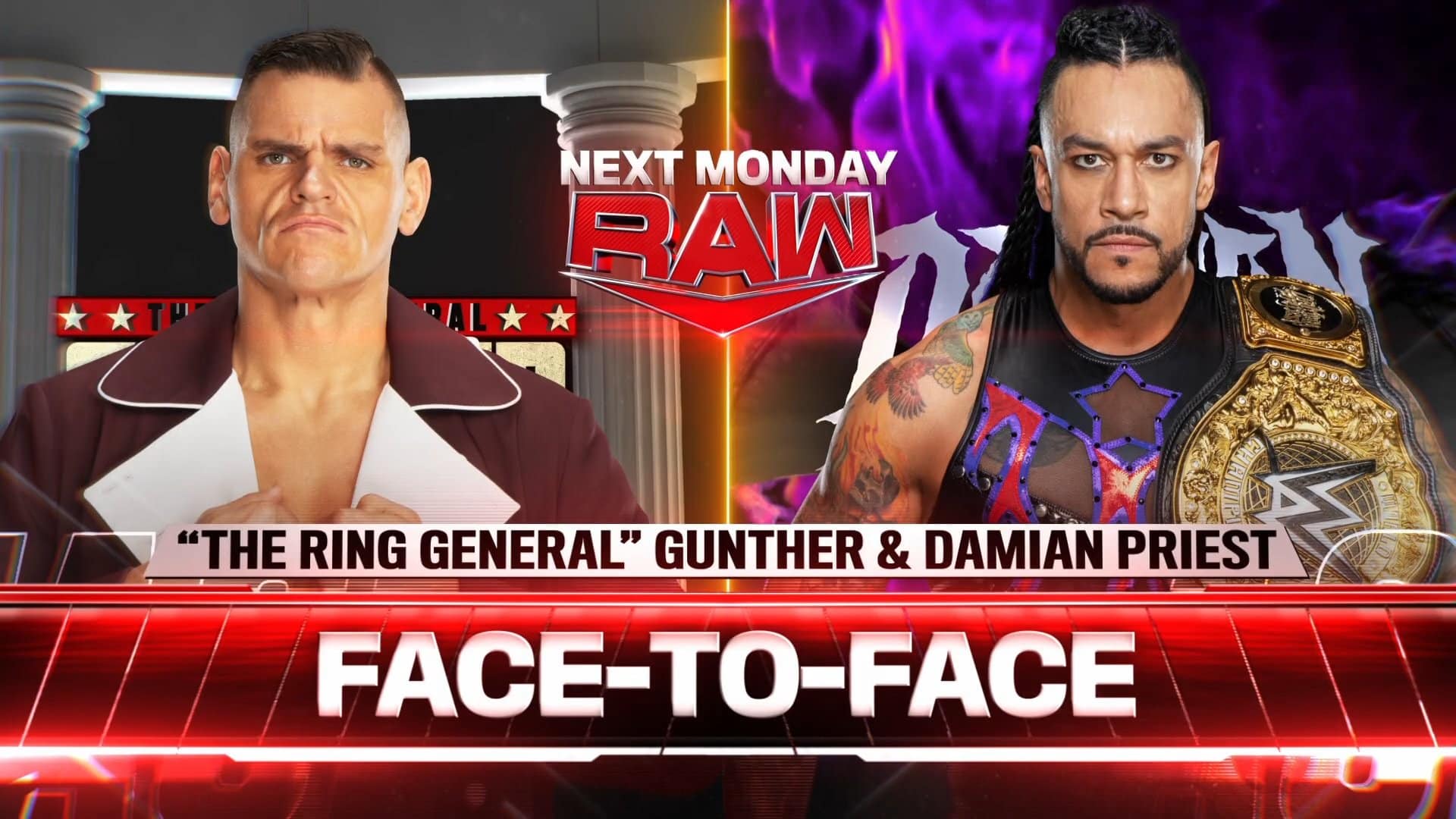 GUNTHER and Damian Priest are slated for a head-to-head encounter and more, as promoted for the forthcoming installment of WWE RAW next week.