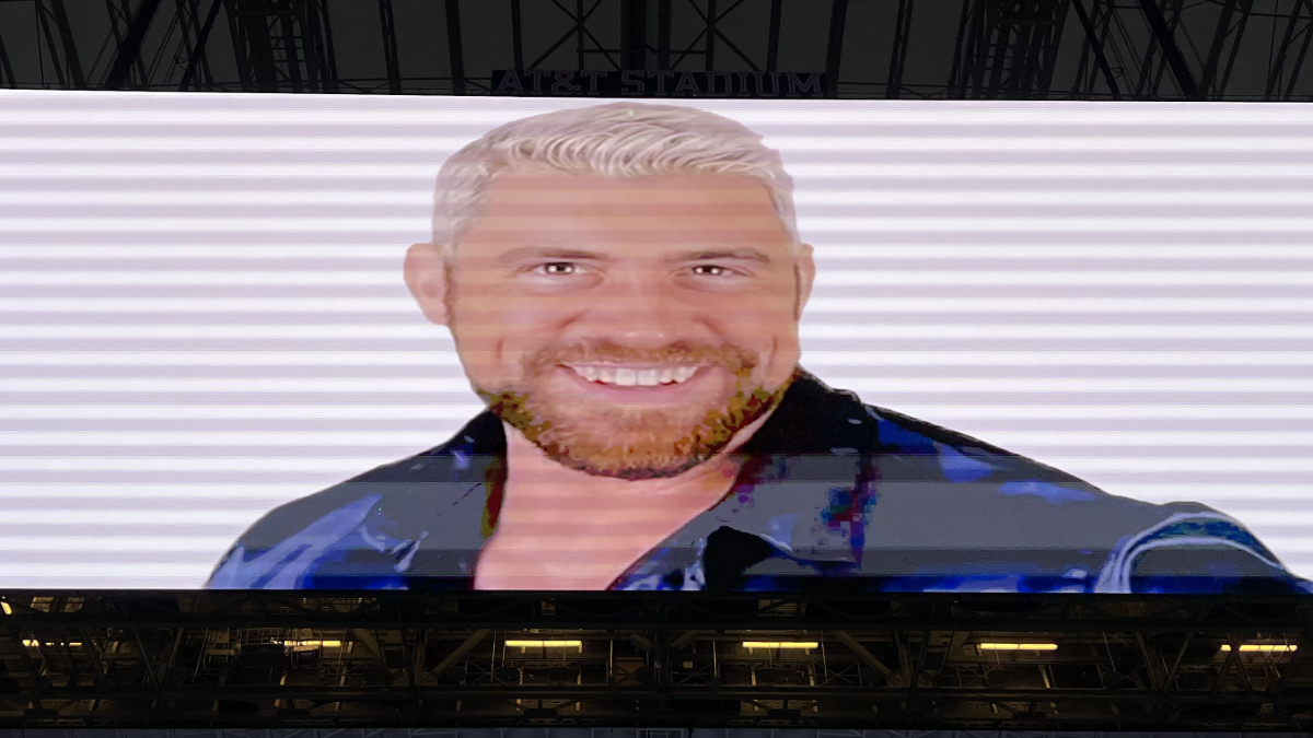 Joe Hendry is displayed on the Jumbotron at the AT&T Stadium.