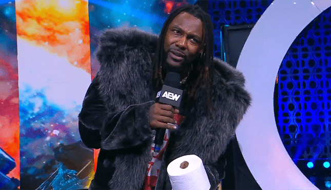 Swerve Strickland Mocks Ricochet With Toilet Paper At AEW Worlds End 2024